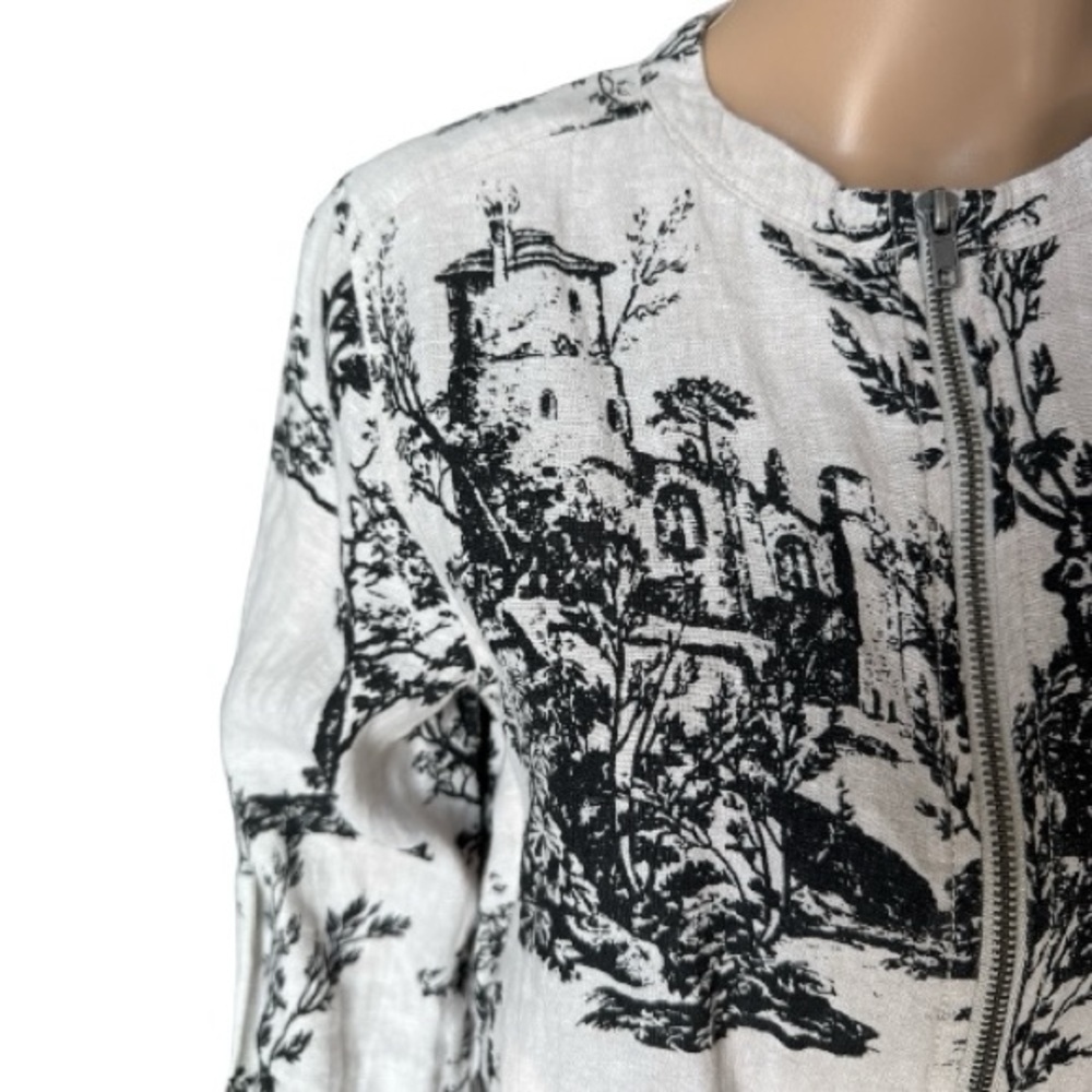 Joie 100% Linen Toile-Scenic Print Monochromic Bomber Jacket Size S - Picture 4 of 7